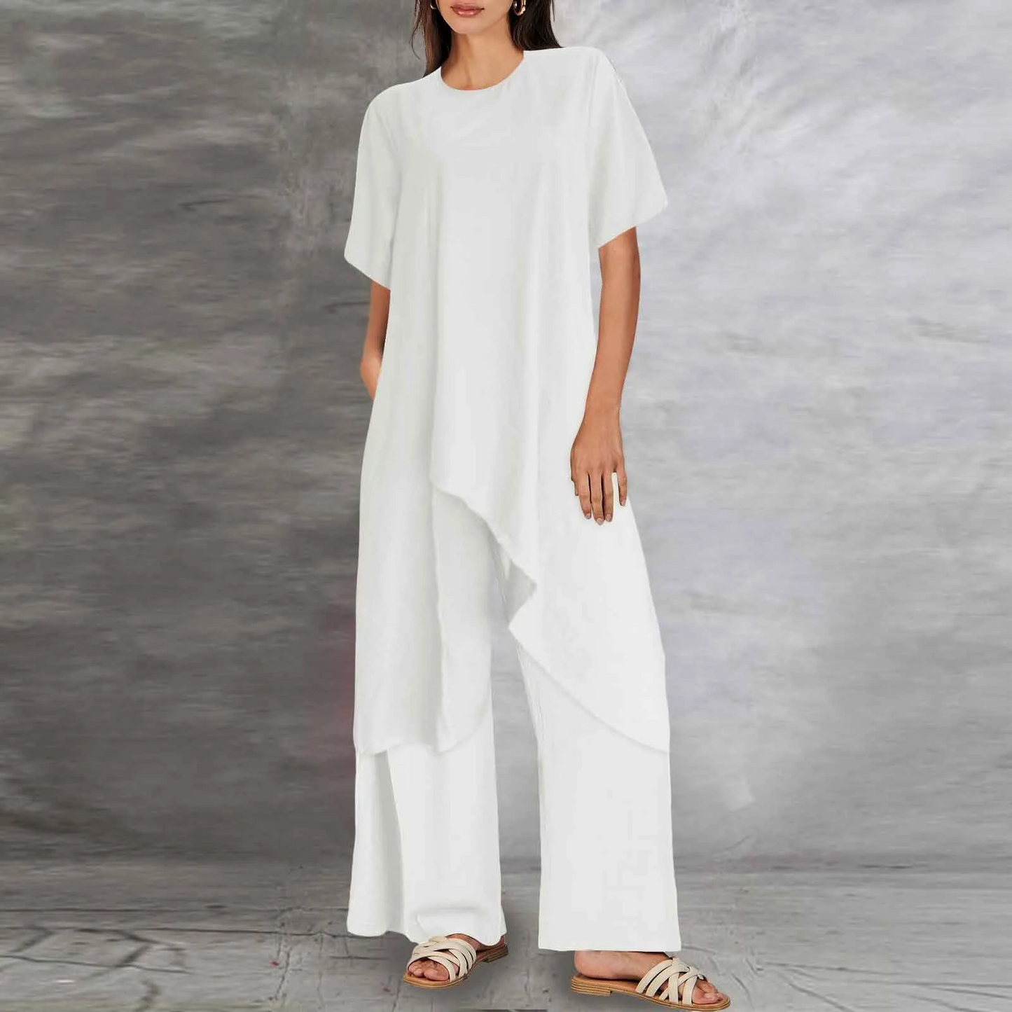 Orinthia - Completo Elegante con Blusa Lunga e Pantaloni