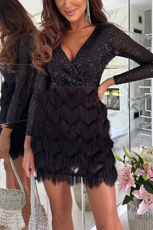 Elmira - Elegante abito con frange e scollo a V