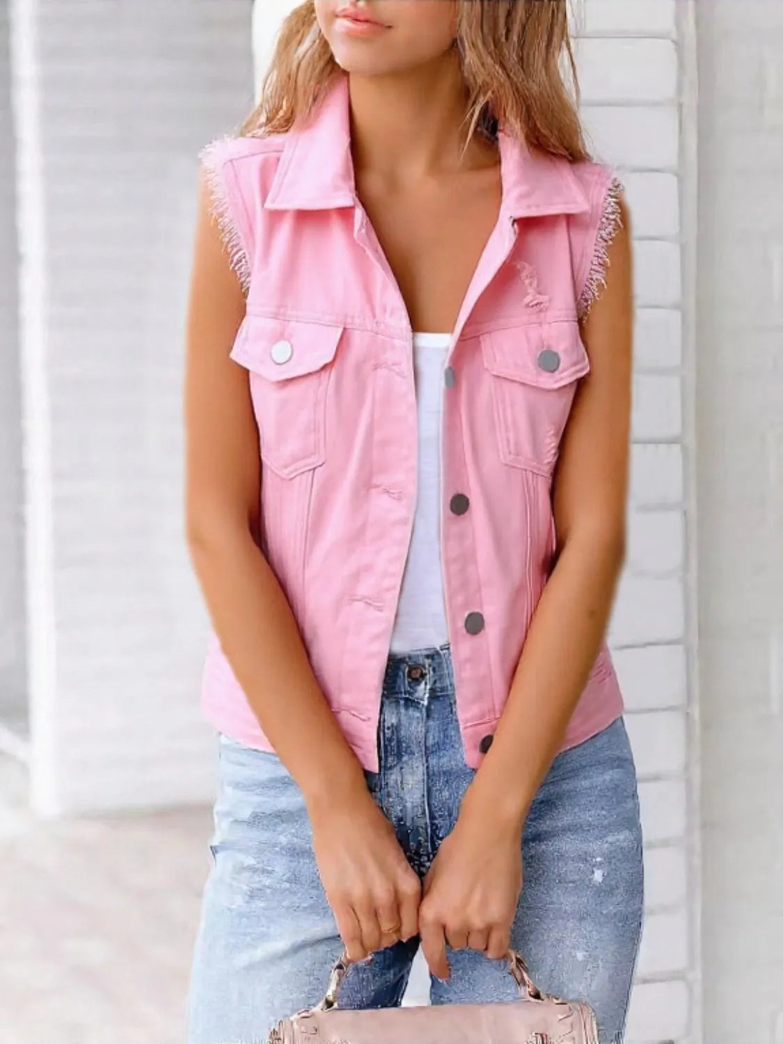 Danica - Elegante gilet in denim sfrangiato senza maniche