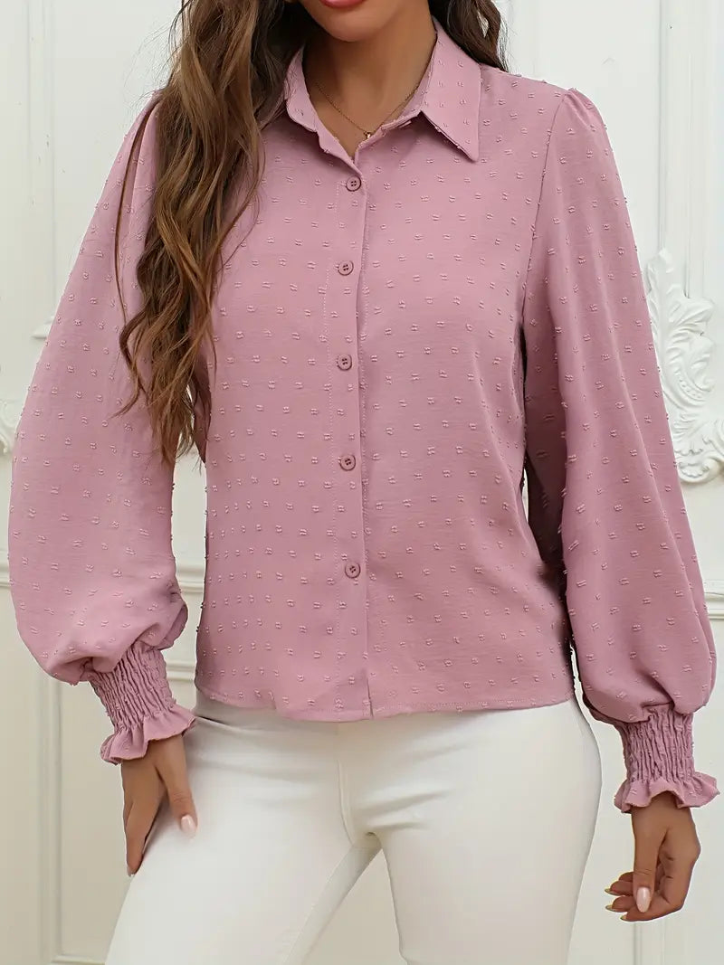 Edith - Elegante top con maniche a lanterna e pois svizzeri