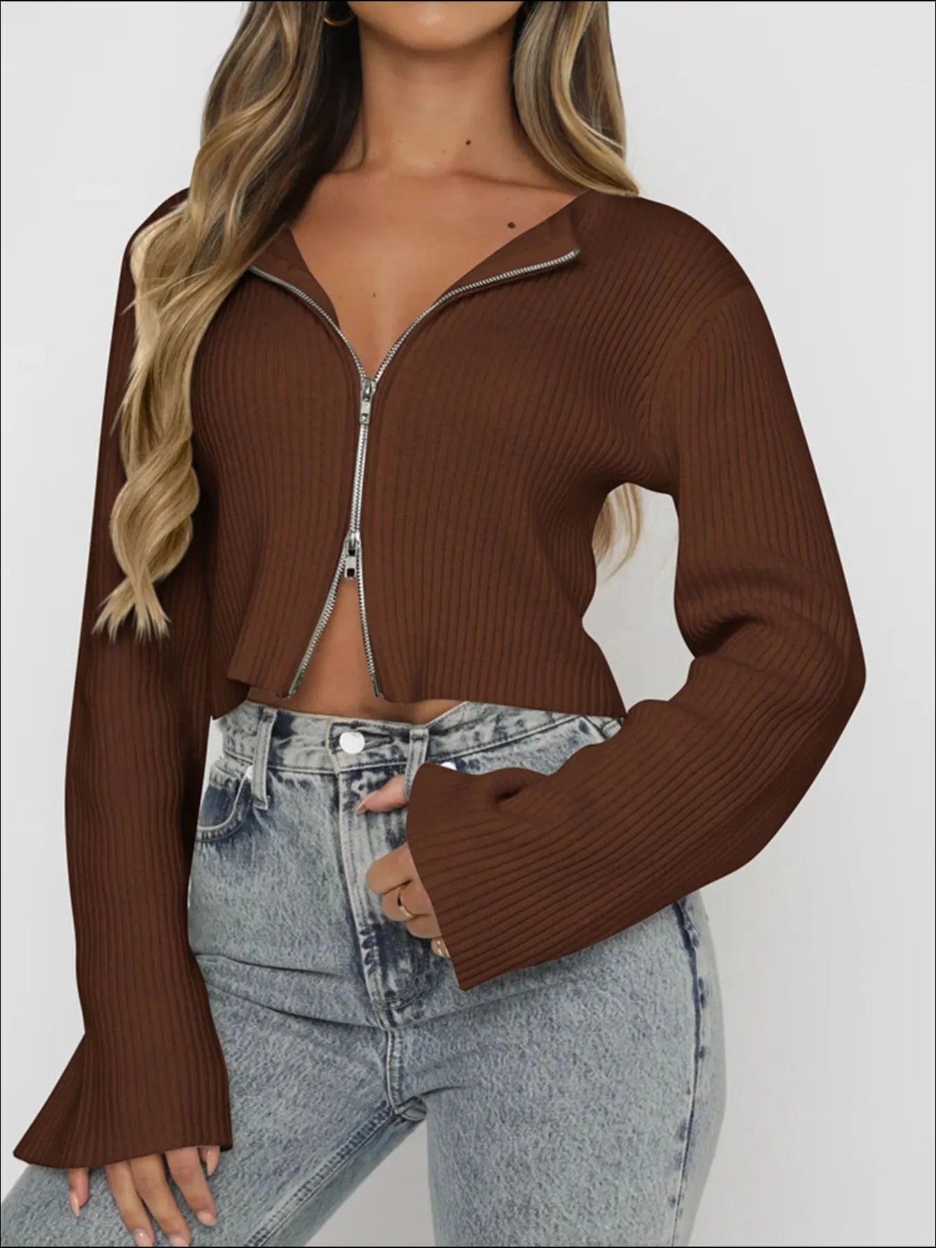 Saira - Maglia a maniche lunghe in costina con zip