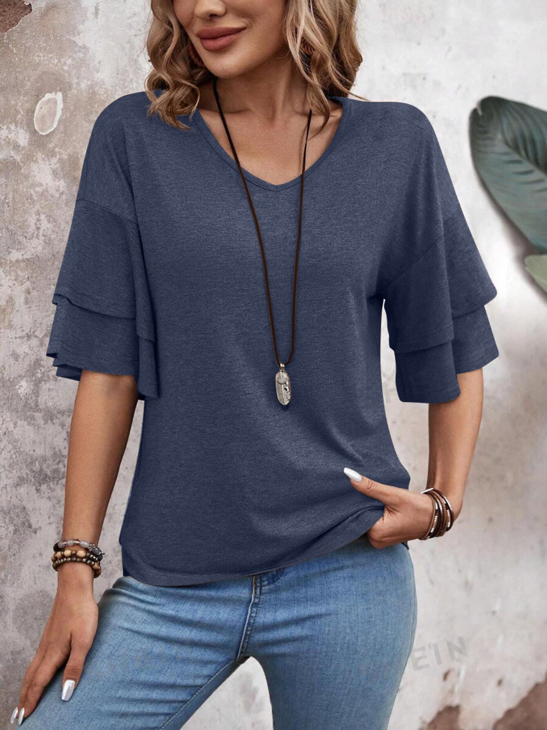 Zayira - Elegante Blusa a Mezza Manica con Volant a Strati