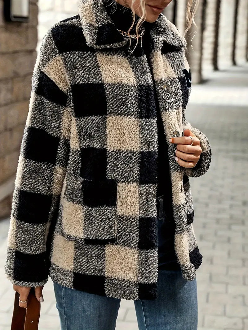 Debra - Cappotto con revers e motivo a quadri