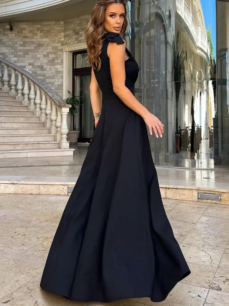 Vivian - Maxi abito da donna con scollo a V incrociato e papillon