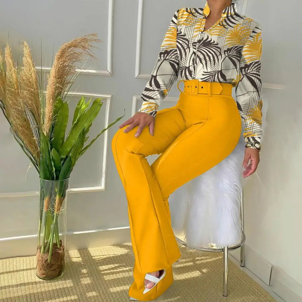 Lennea - Elegante completo con polo stampato a maniche lunghe e pantaloni