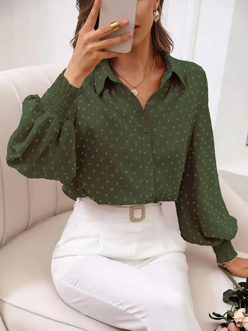 Edith - Elegante top con maniche a lanterna e pois svizzeri