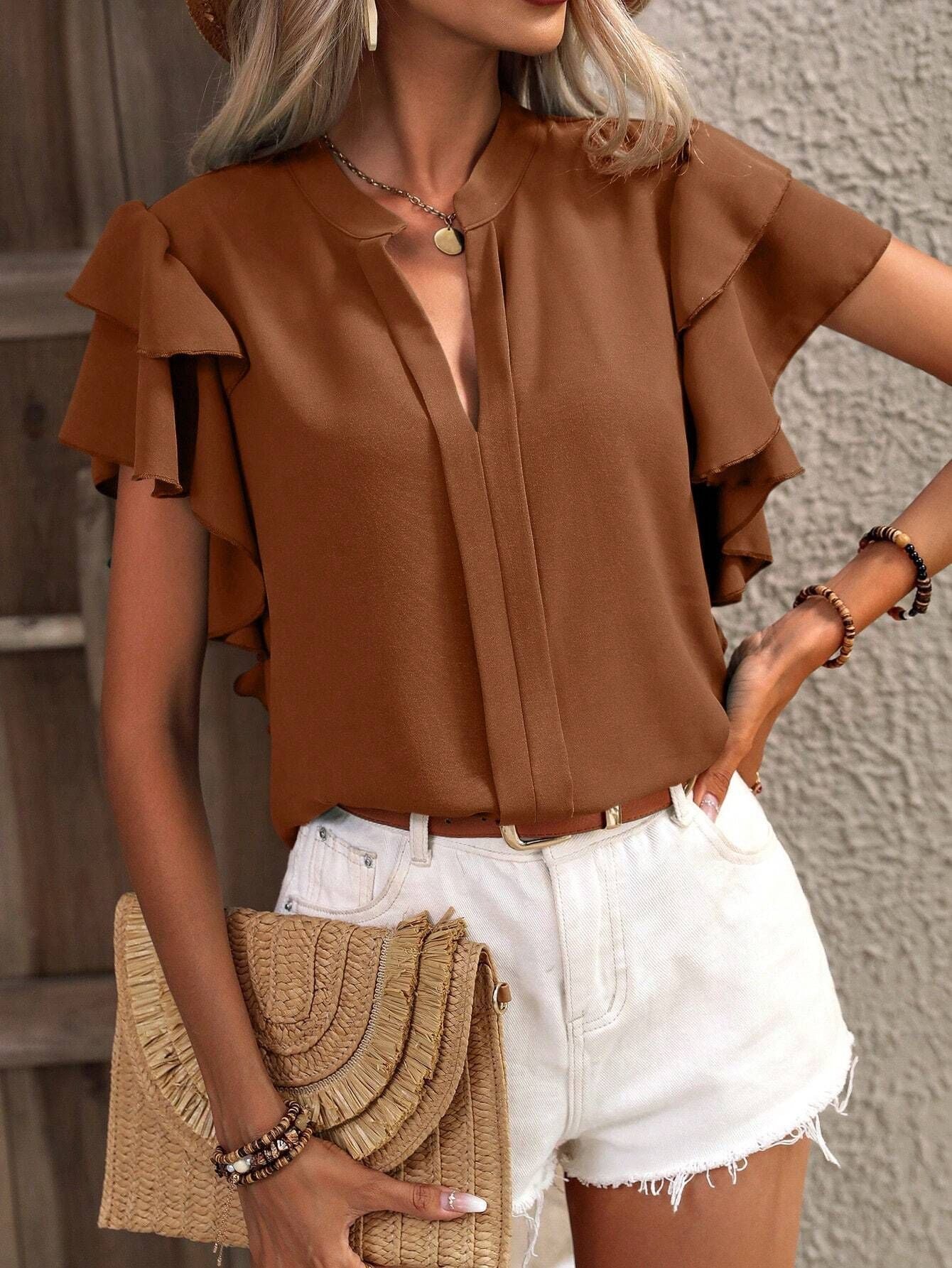 Blessie - Elegante Blusa con Maniche Corte e Volant