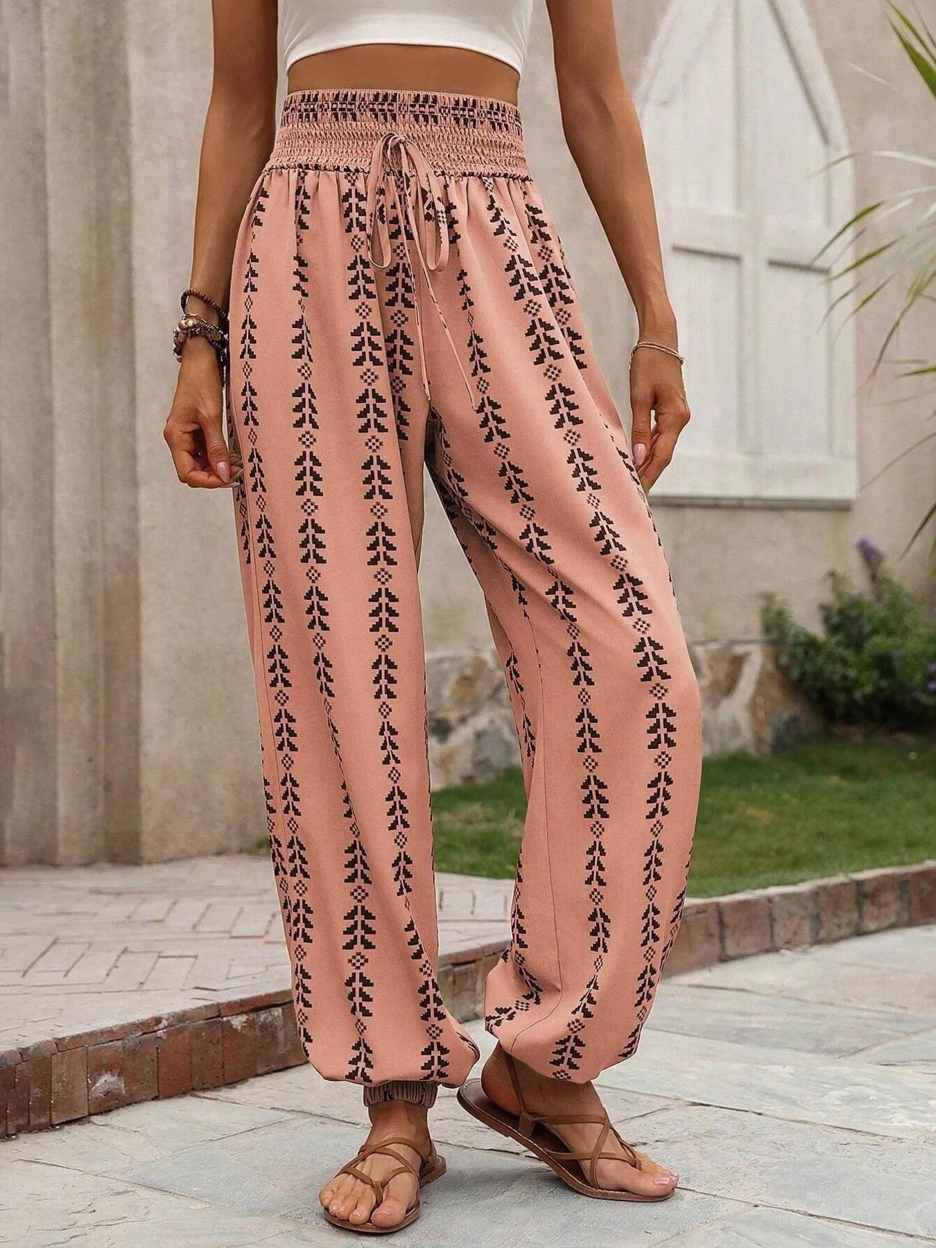 Daniela - Eleganti pantaloni a vita alta con stampa casual