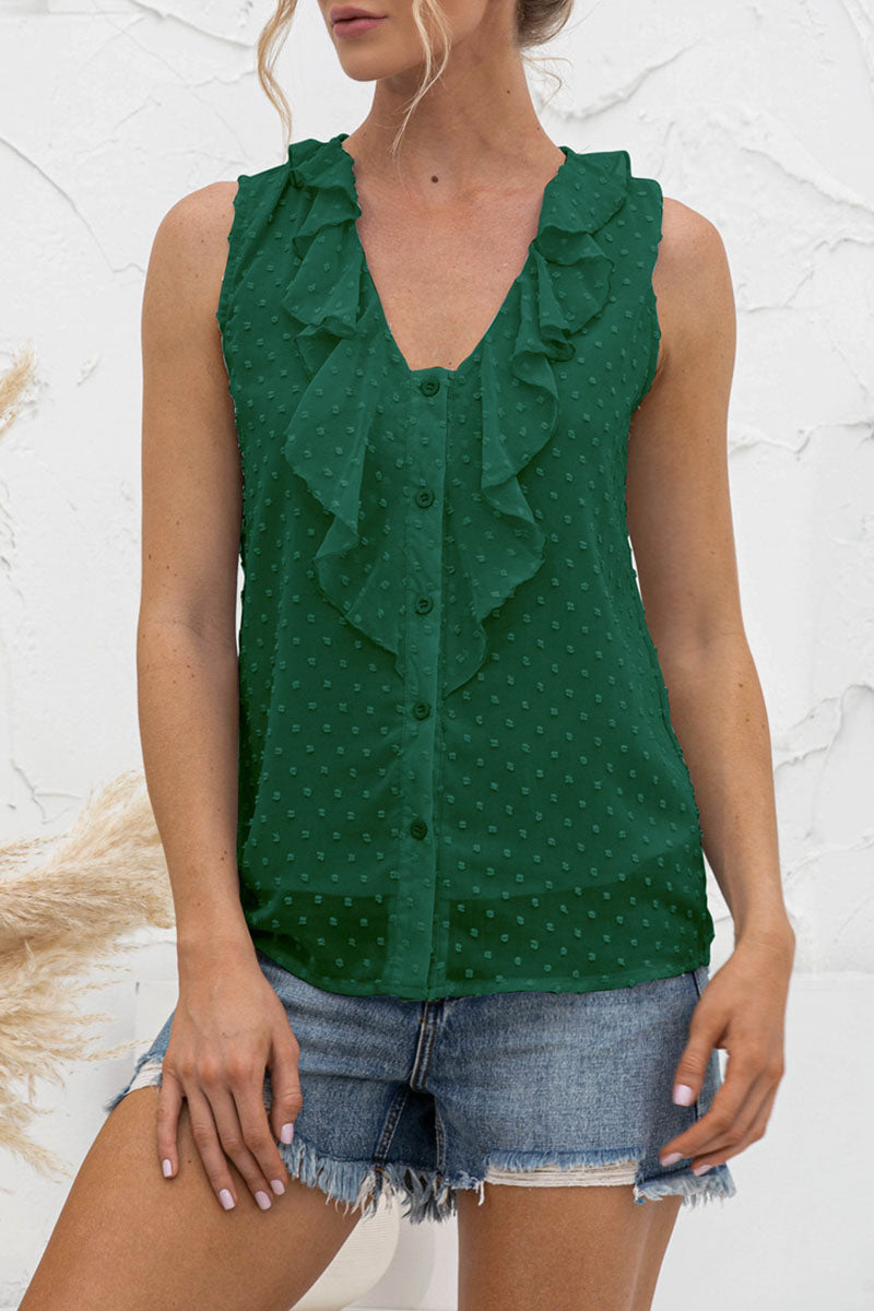 Jessica - Top casual senza maniche con scollo a V e bottoni