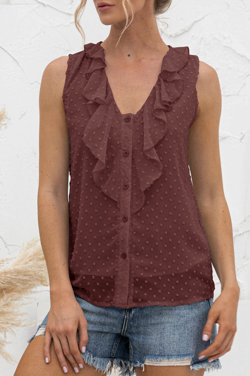 Jessica - Top casual senza maniche con scollo a V e bottoni