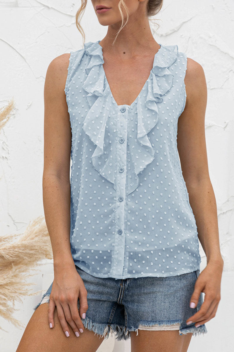 Jessica - Top casual senza maniche con scollo a V e bottoni
