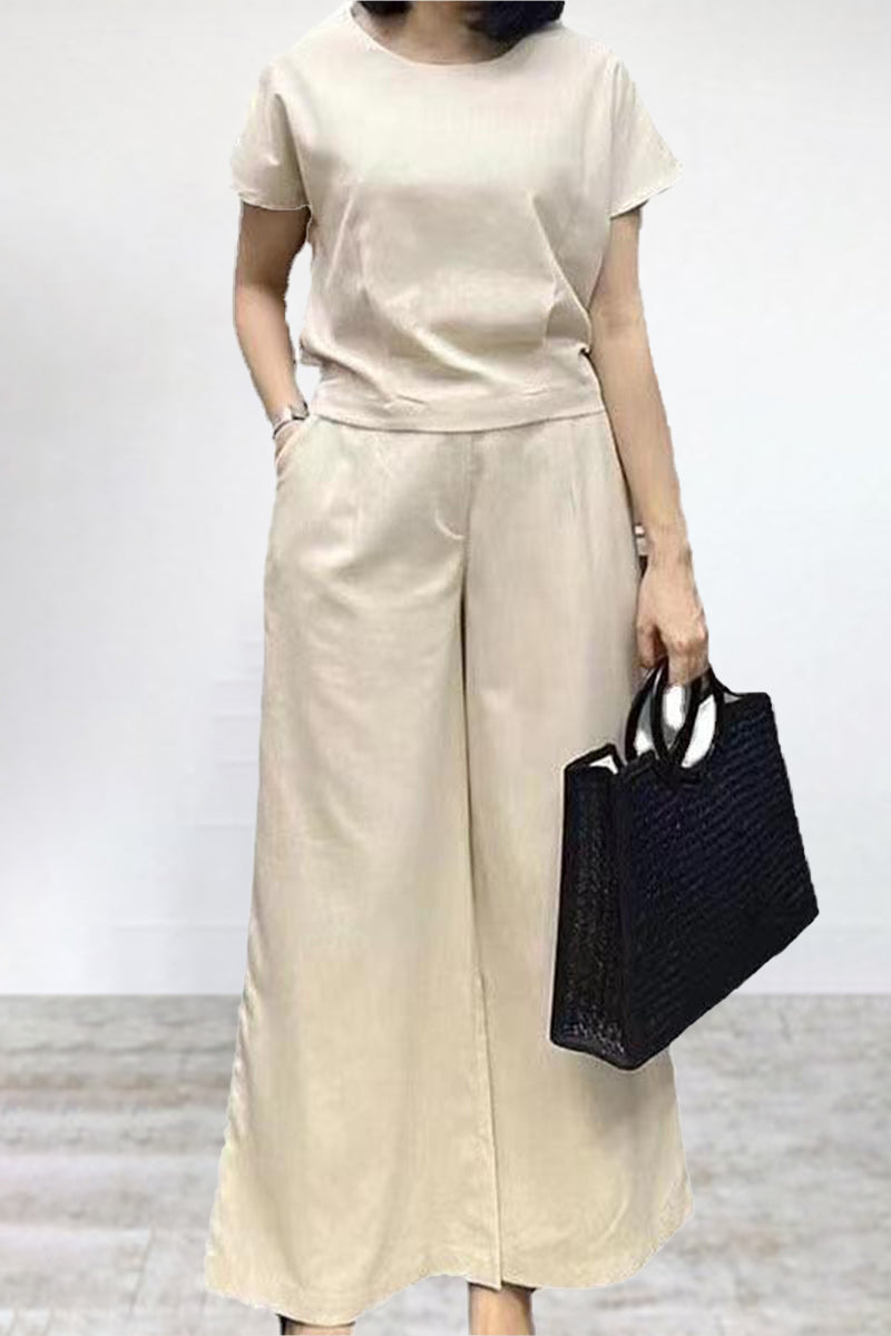 Seren - Completo casual con t-shirt girocollo e pantaloni a gamba larga