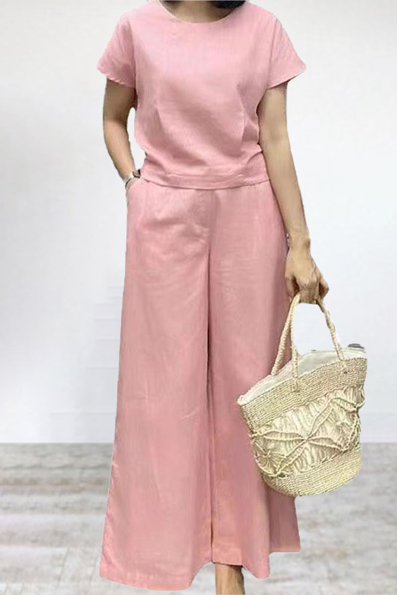 Seren - Completo casual con t-shirt girocollo e pantaloni a gamba larga
