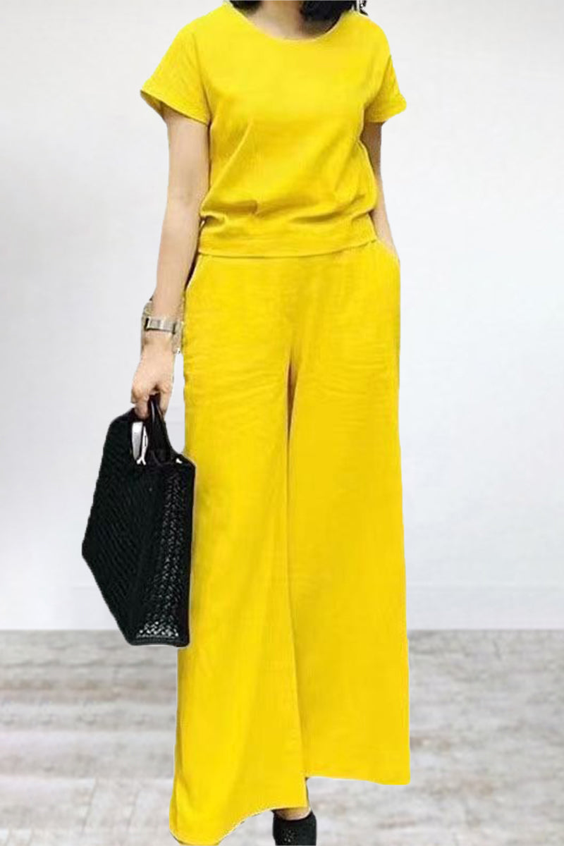Seren - Completo casual con t-shirt girocollo e pantaloni a gamba larga