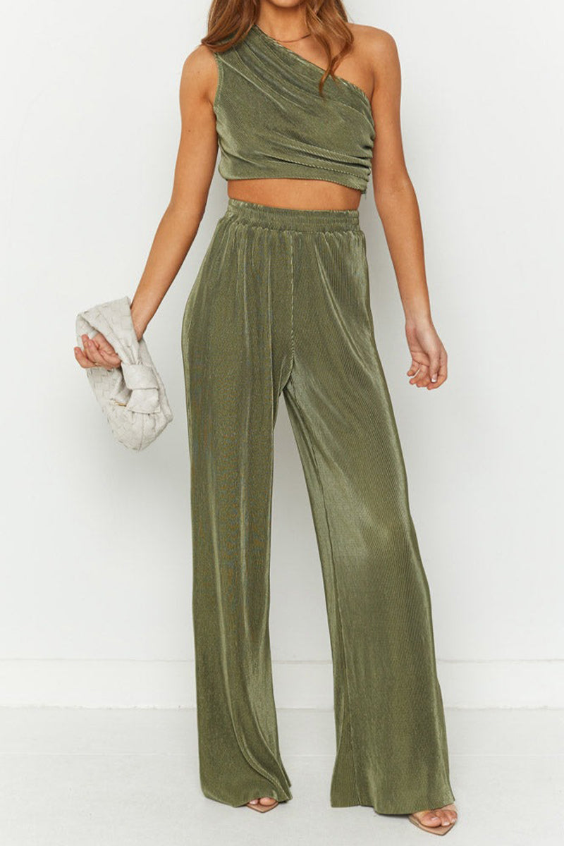 Maris - Elegante completo con top monospalla e pantaloni a gamba larga