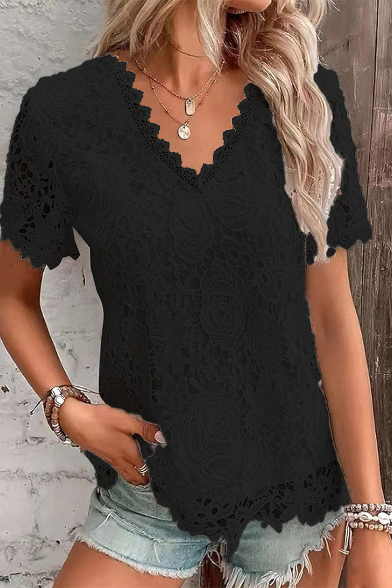 Lilith - Elegante blusa in pizzo floreale con scollo a V