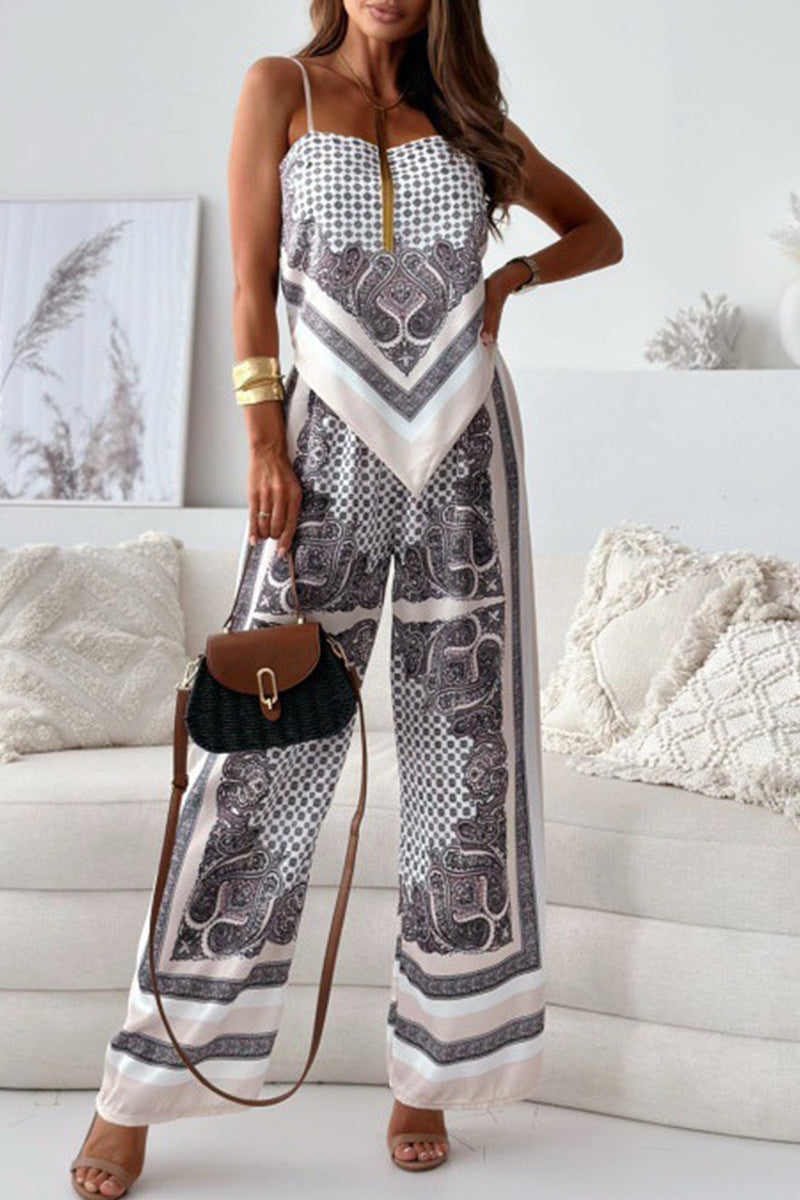 Fatima - Completo casual con top smanicato e pantaloni con stampa geometrica e schiena scoperta