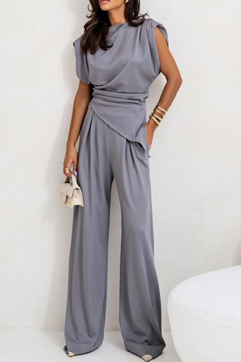 Madeleine - Elegante completo con top smanicato arricciato e pantaloni