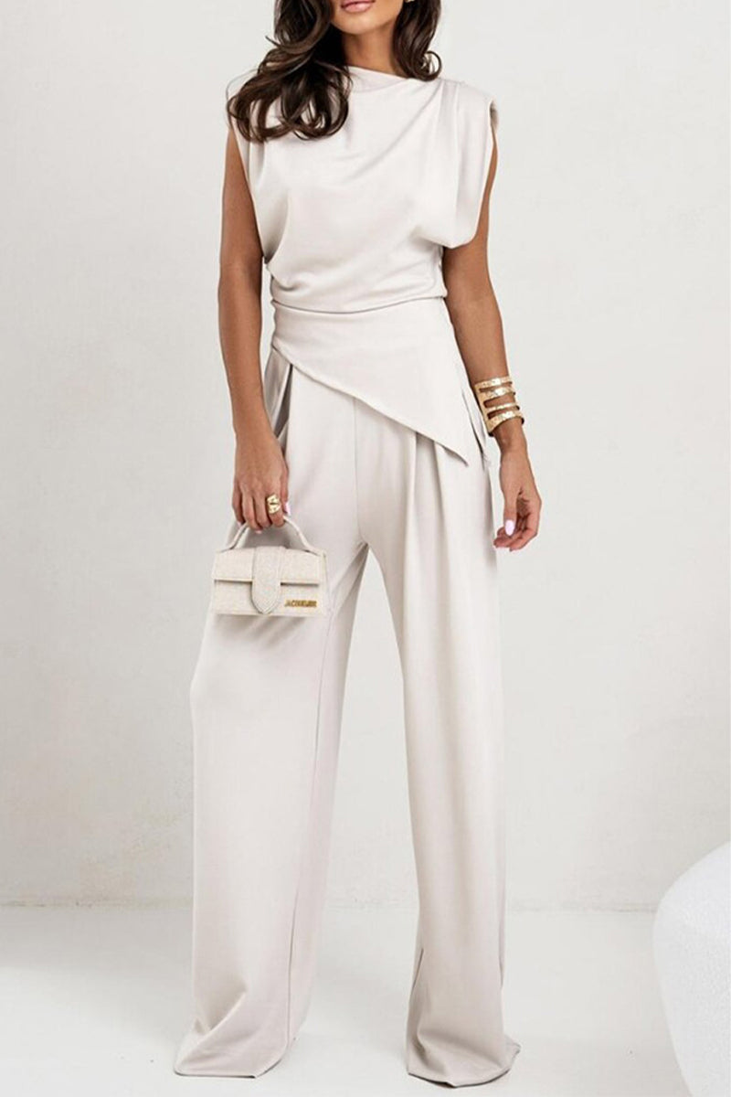 Madeleine - Elegante completo con top smanicato arricciato e pantaloni