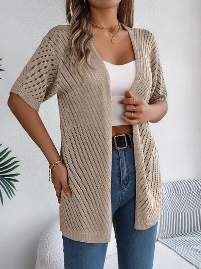 Delaney - Elegante cardigan traforato a manica media con parte anteriore aperta