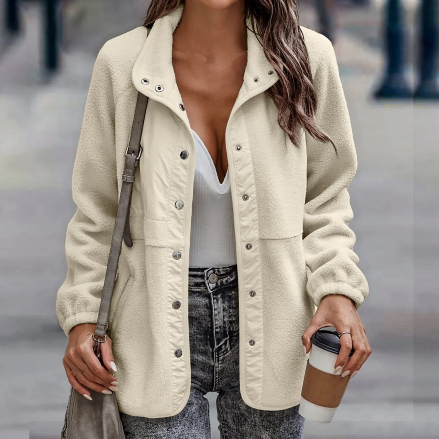 Nanette - Cappotto casual con bottoni e interno in pile