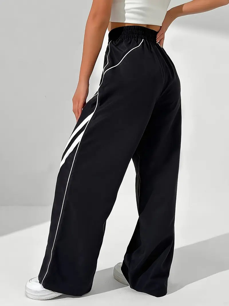 Viola - Pantaloni color block con elastico in vita