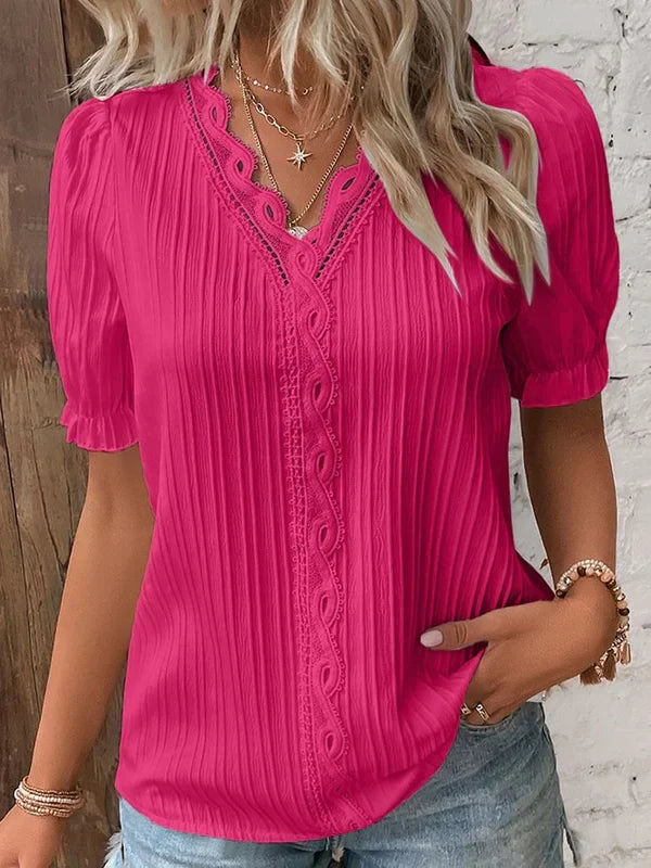 Rosemarie - Elegante Blusa a Maniche Corte con Collo a V