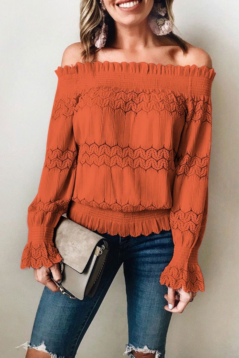 Rana - Elegante blusa off-shoulder a maniche lunghe