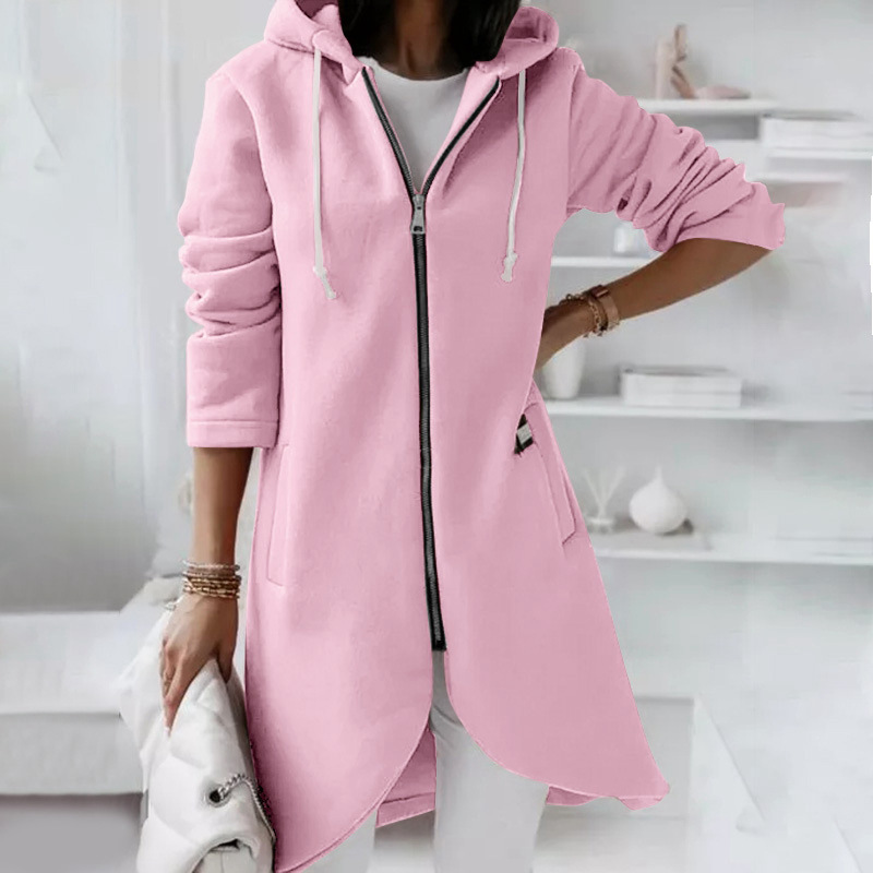 Darlene - Elegante giacca lunga con cappuccio e cerniera