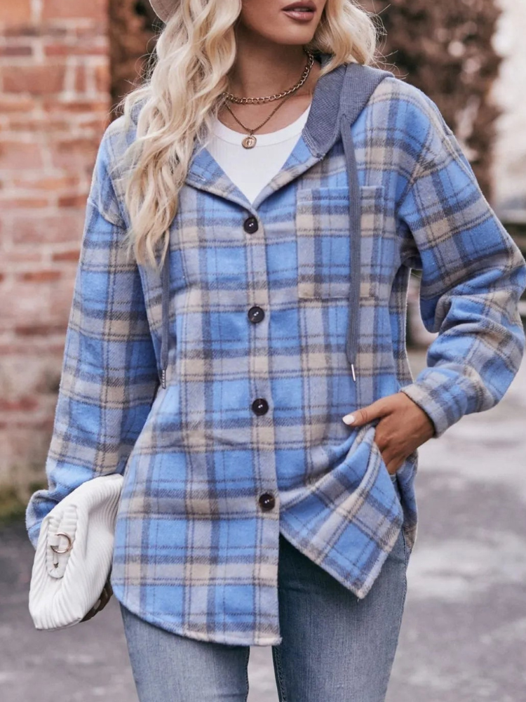 Lyraelle - Giacca oversize a quadri con cappuccio e bottoni