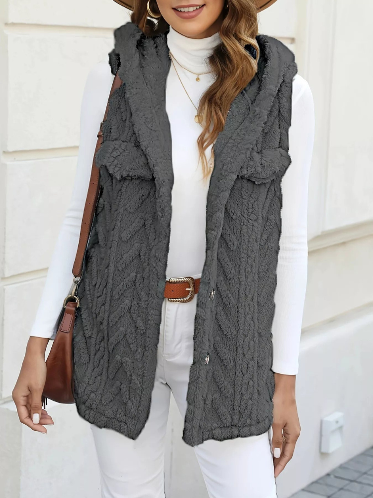 Quintina - Elegante gilet con cappuccio e bottoni frontali