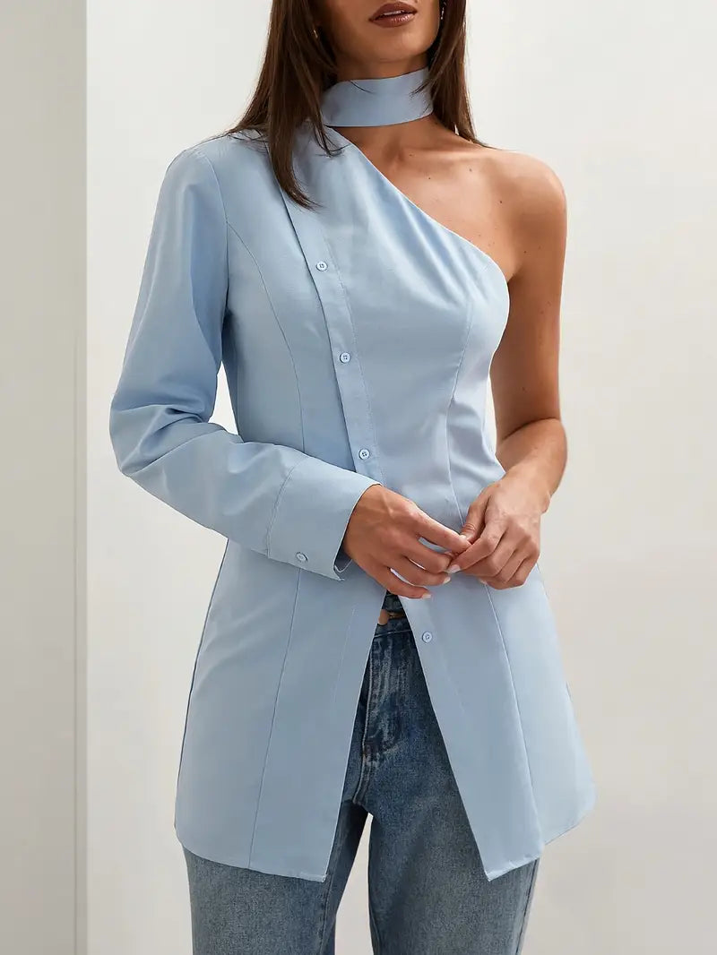 Dorothy - Elegante camicia monospalla a maniche lunghe