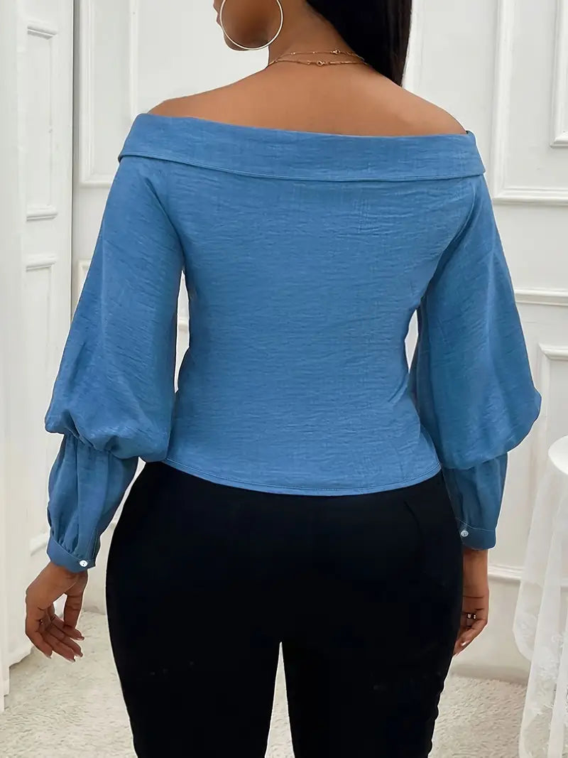 Mabel - Elegante top in denim a maniche lunghe con spalle scoperte
