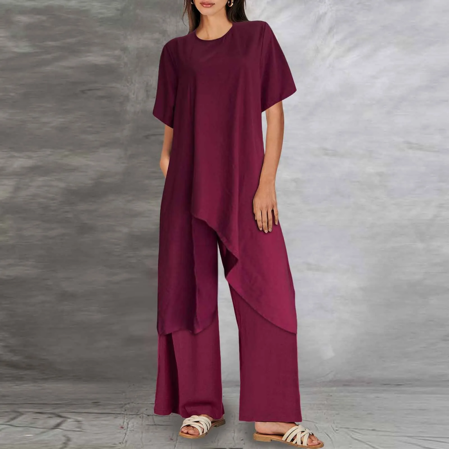 Orinthia - Completo Elegante con Blusa Lunga e Pantaloni