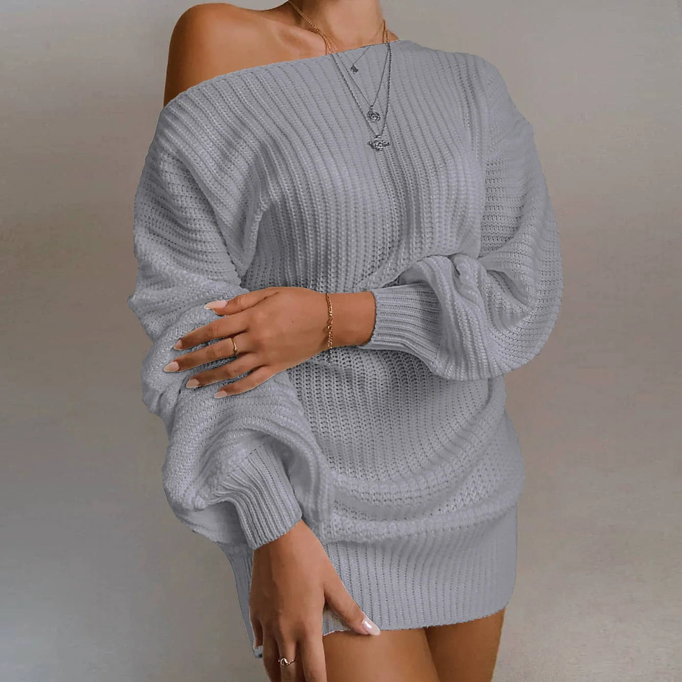 Yalena - Elegante abito maglione con spalle scoperte
