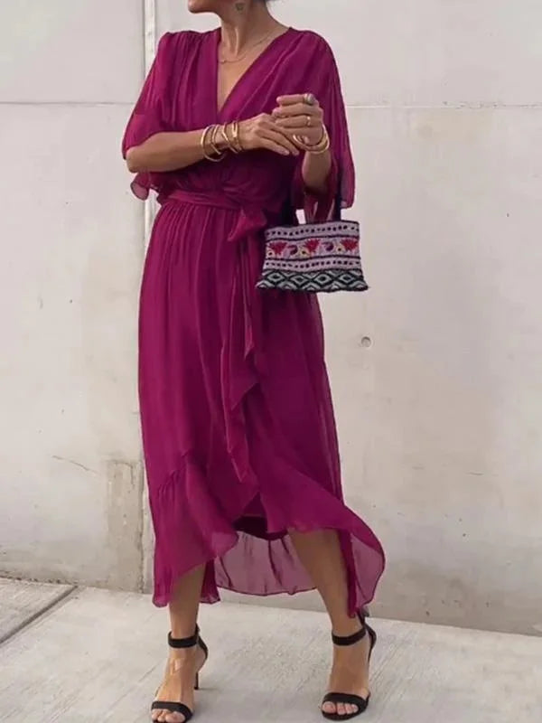 Julia - Elegante e raffinato abito in chiffon con scollatura a V
