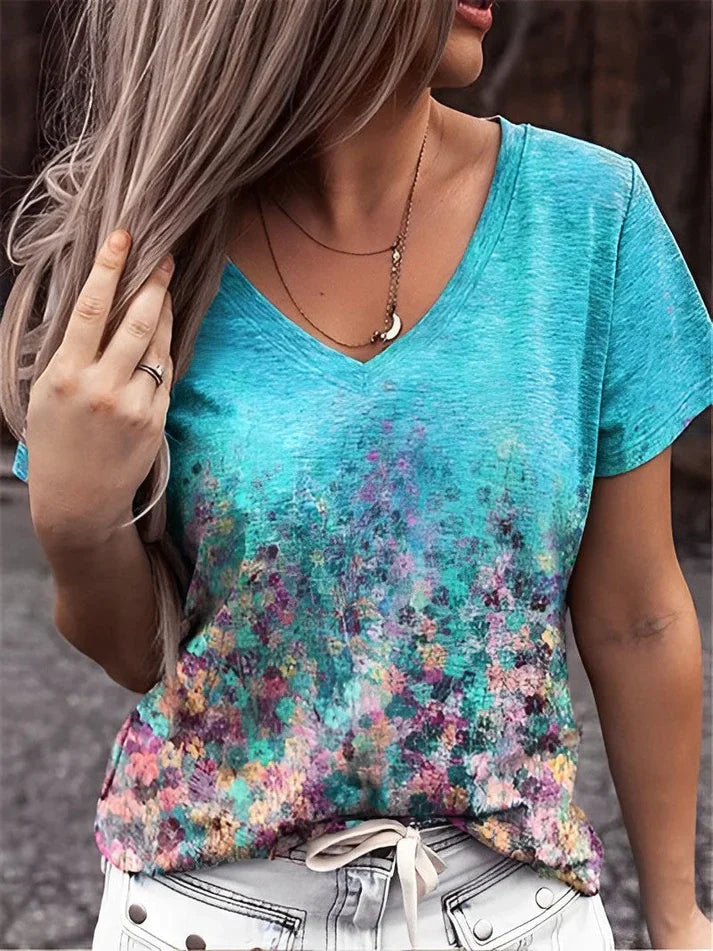 Zosia - T-shirt con scollo a V e stampa floreale