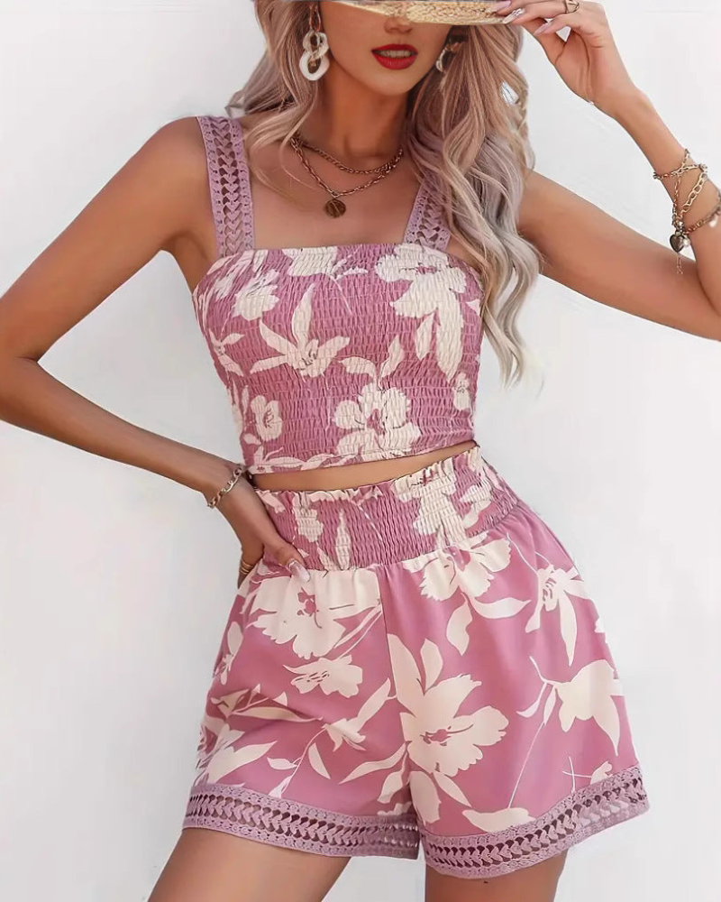 Gracelyn - Completo con top e shorts con stampa floreale chic