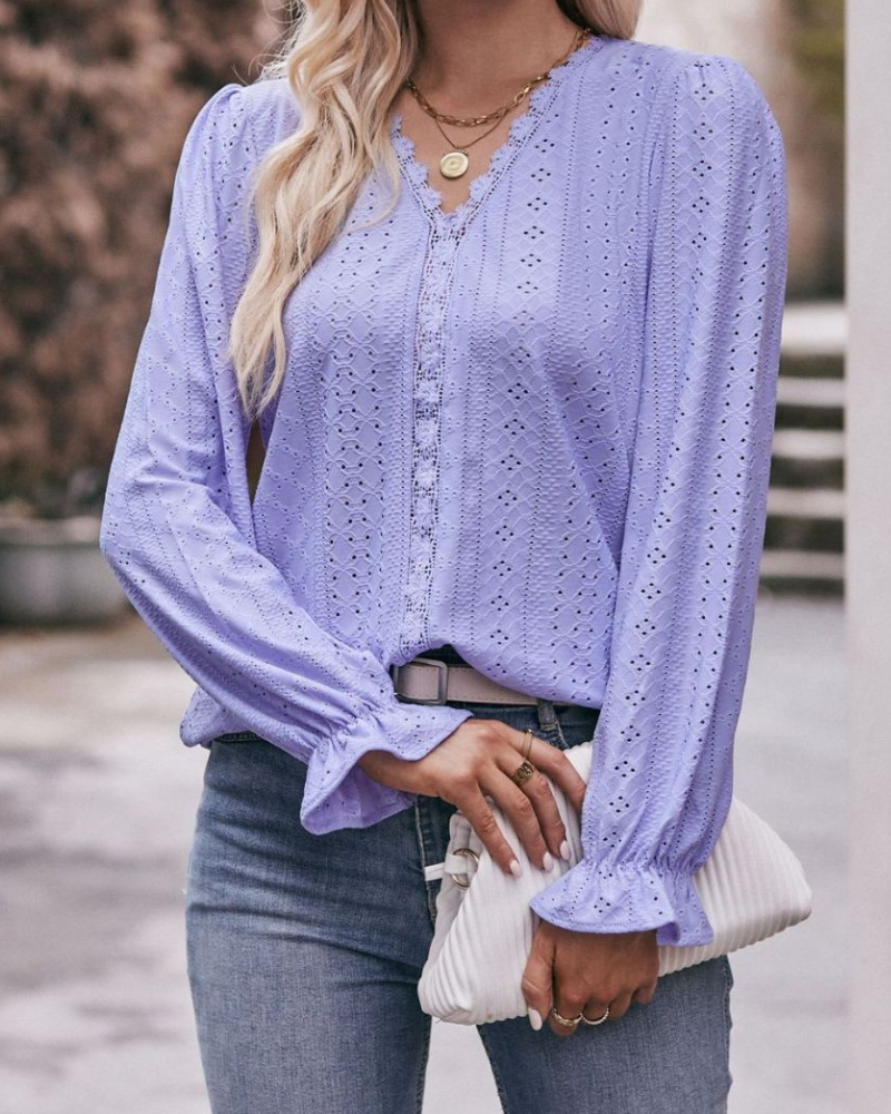 Rhea - Camicetta elegante con scollo a V e maniche con volant