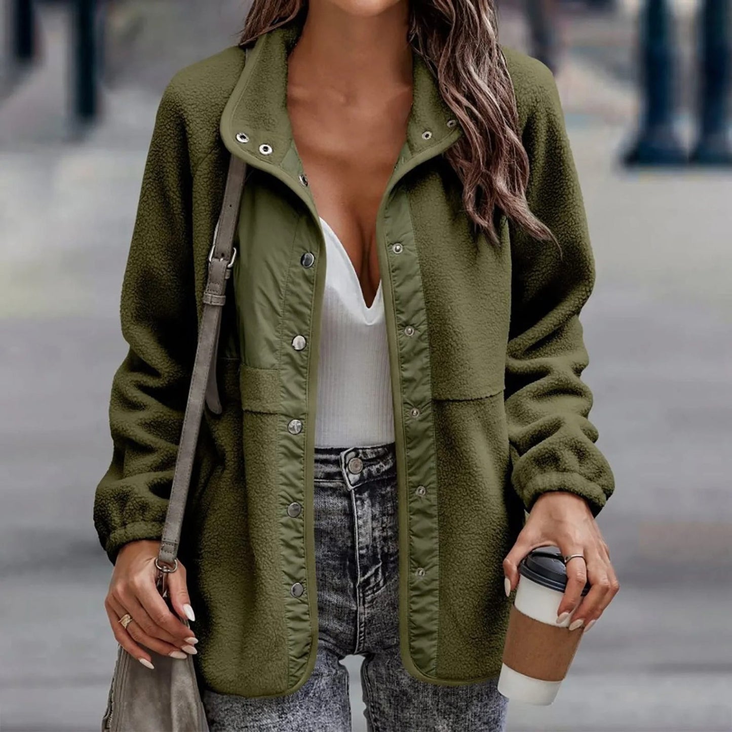 Nanette - Cappotto casual con bottoni e interno in pile