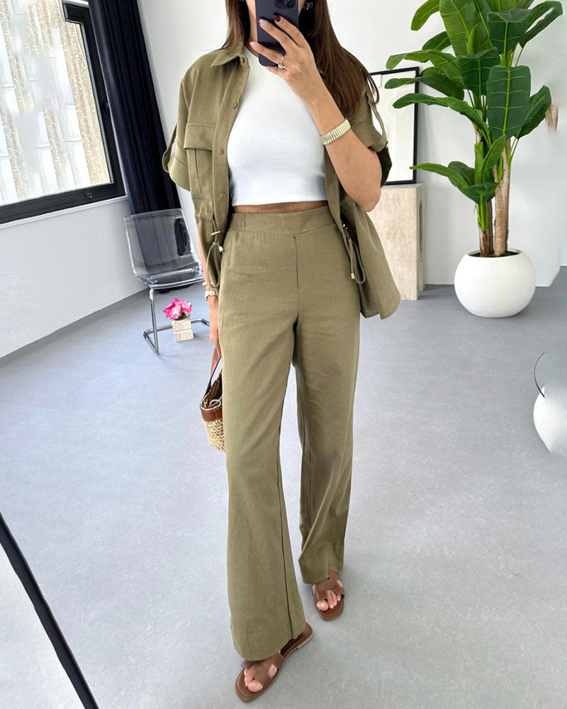 Marietta - Completo con Blusa Polo Abbottonata e Pantaloni a Gamba Larga