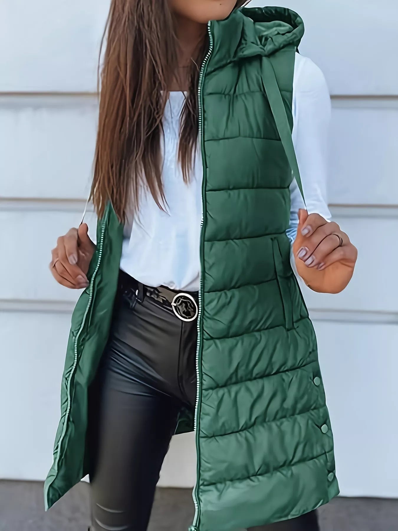 Zeyna - Gilet caldo casual con cappuccio e zip frontale