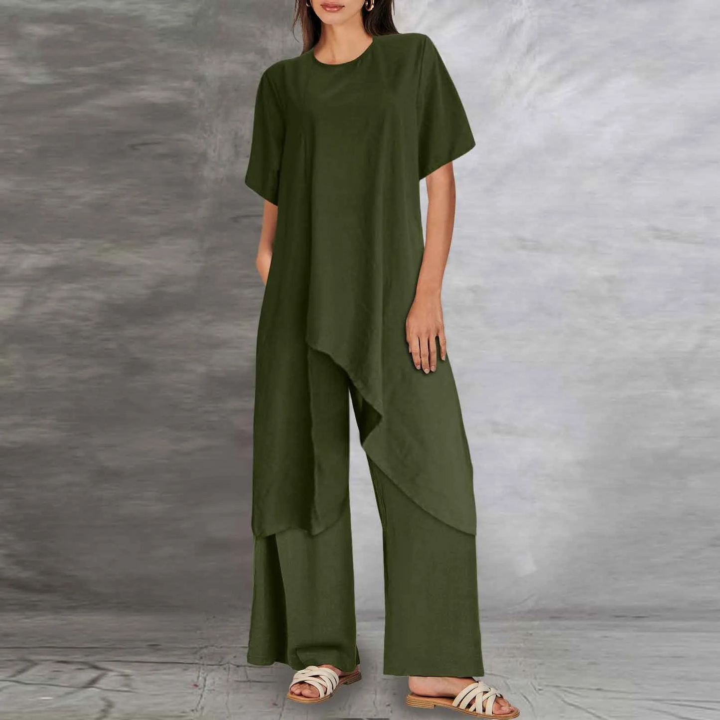 Orinthia - Completo Elegante con Blusa Lunga e Pantaloni