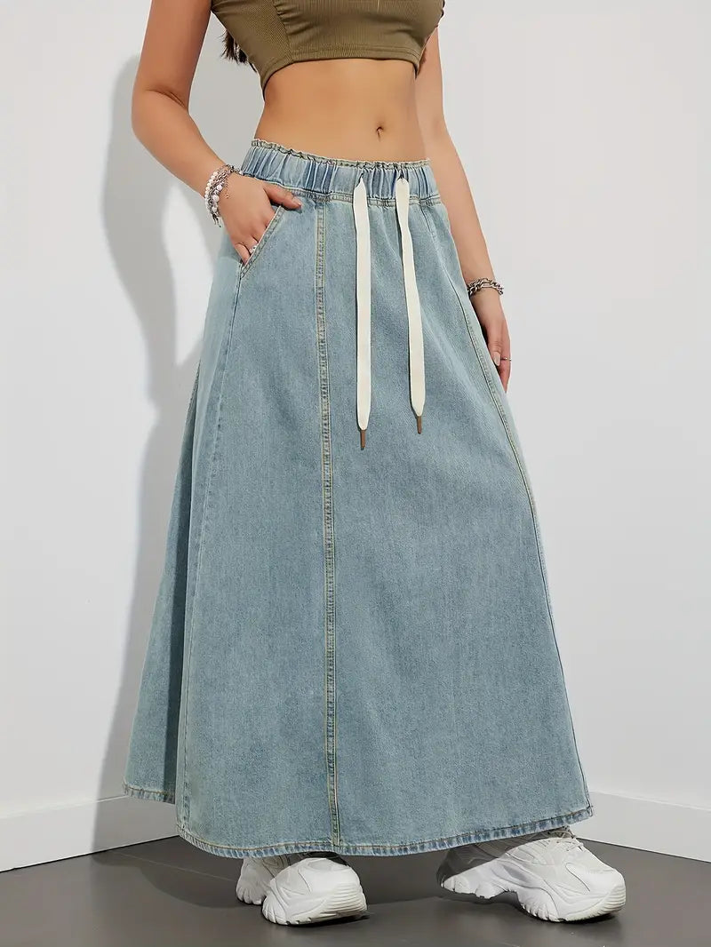 Fannie - Gonna lunga in denim con coulisse