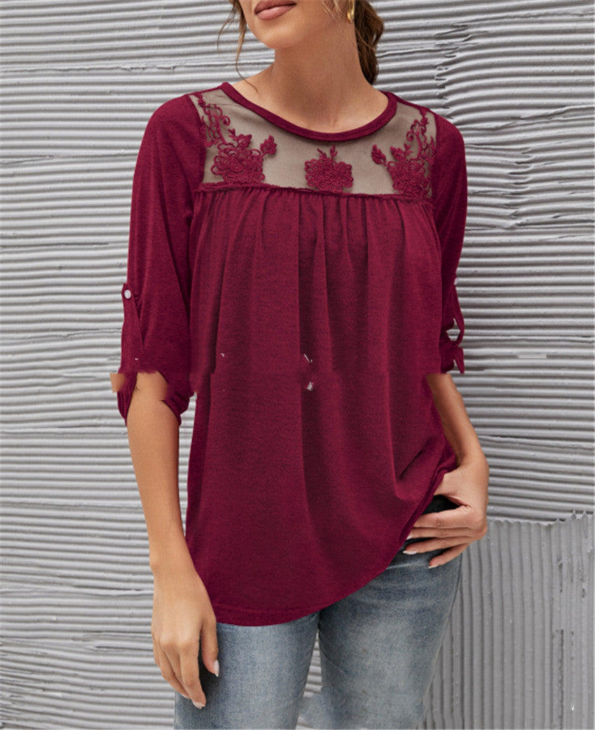 Evelyn - Blusa casual in pizzo plissettato