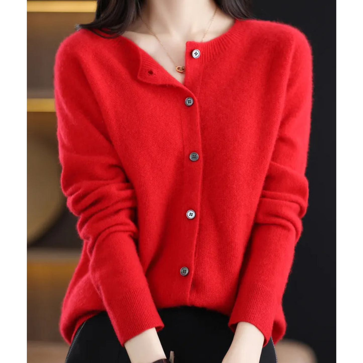 Cardigan girocollo in pura lana merino da donna