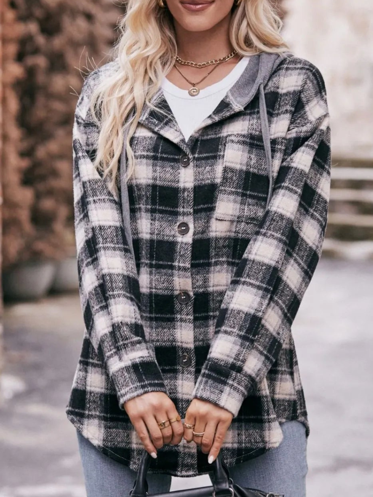 Lyraelle - Giacca oversize a quadri con cappuccio e bottoni