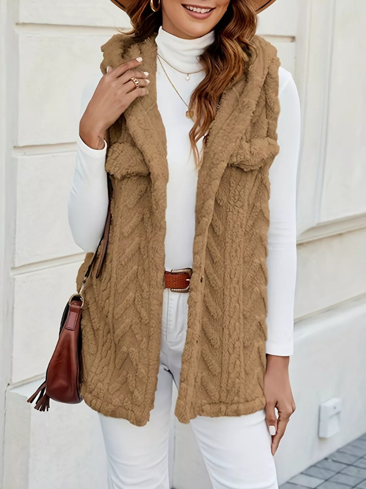 Quintina - Elegante gilet con cappuccio e bottoni frontali