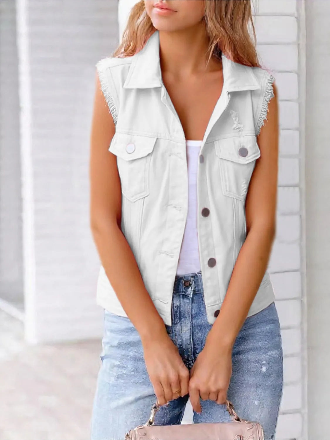 Danica - Elegante gilet in denim sfrangiato senza maniche