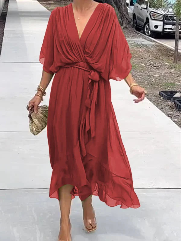 Julia - Elegante e raffinato abito in chiffon con scollatura a V